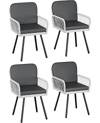 gaomon Patio Dining Chairs Set of 4 with Black Metal Frame & White Hand-Woven Rattan, Porch Armchairs with Cushion for Indoor, Garden, Balcony, Deck