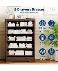 gaomon Rattan 5-Drawer Dresser for Bedroom, 45" Tall Wooden Chest with Large Storage