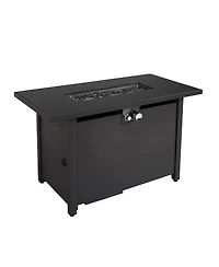 Flynama 42 Inch W 25 Inch H Steel Outdoor Fire Pit Table Black Smoked Glass Top 50000 Btu Push Button Ignition