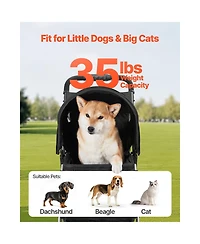 Aostirmotor 3-Wheel Foldable Dog Stroller for Travel, with Brake, Holds up to 35lbs