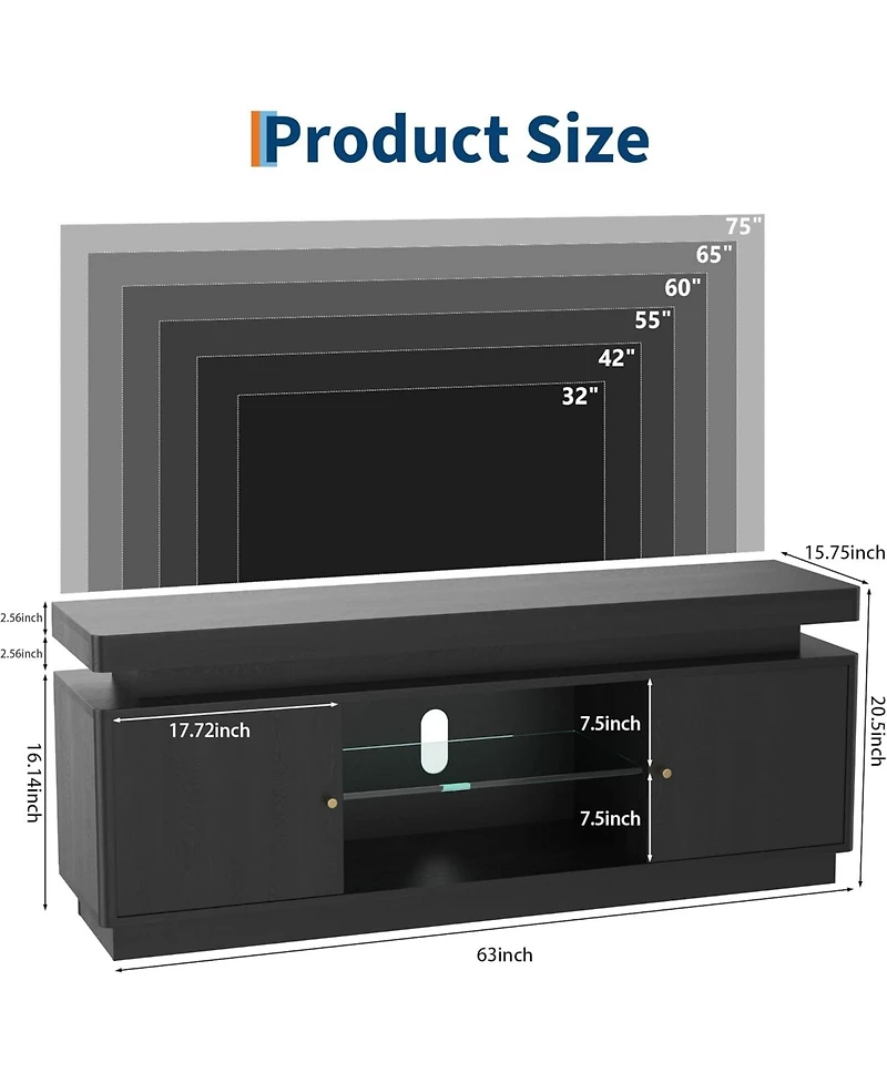 gaomon 63" Tv Stand with Storage, Modern Entertainment Center Adjustable Shelf, Power Outlet & Usb Ports
