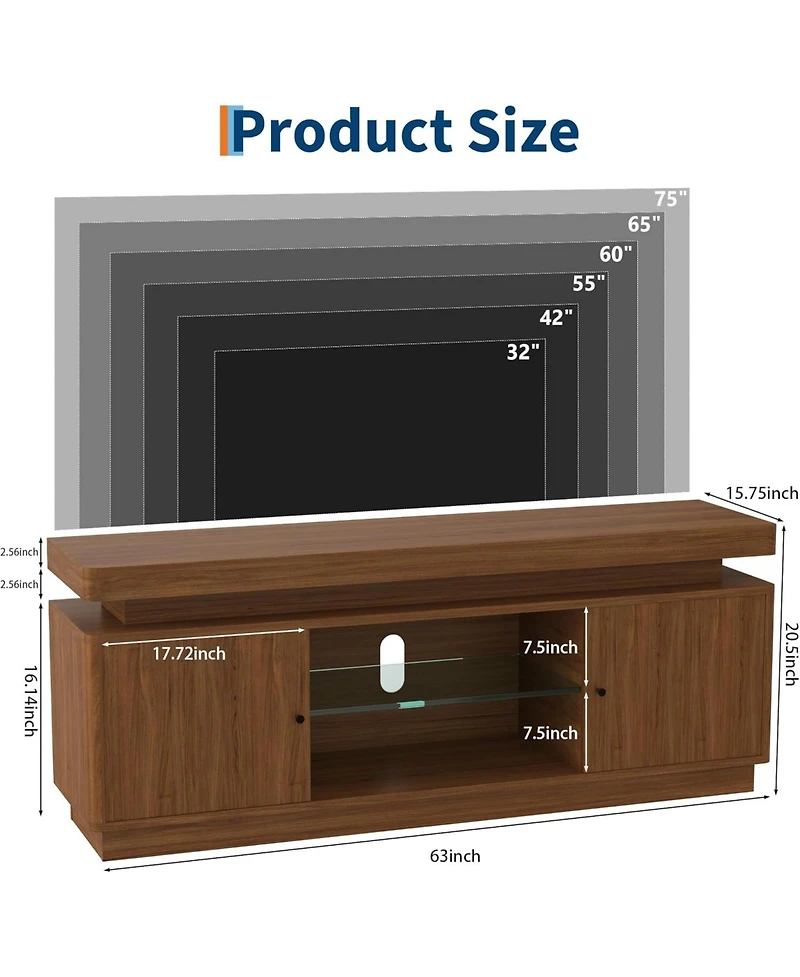 gaomon 63" Tv Stand with Storage, Modern Entertainment Center with Adjustable Shelf, Power Outlet & Usb Ports