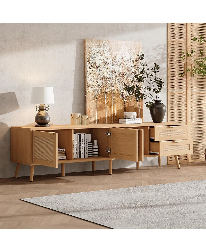 Streamdale Furniture 70" Modern Tv Stand with Rattan Doors & Storage for Living Room