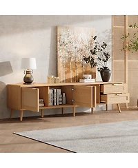 Streamdale Furniture 70" Modern Tv Stand with Rattan Doors & Storage for Living Room