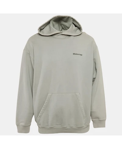 Pre-Owned Balenciaga Men's Grey Logo Embroidered Cotton Hoodie