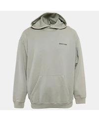 Pre-Owned Balenciaga Men's Grey Logo Embroidered Cotton Hoodie