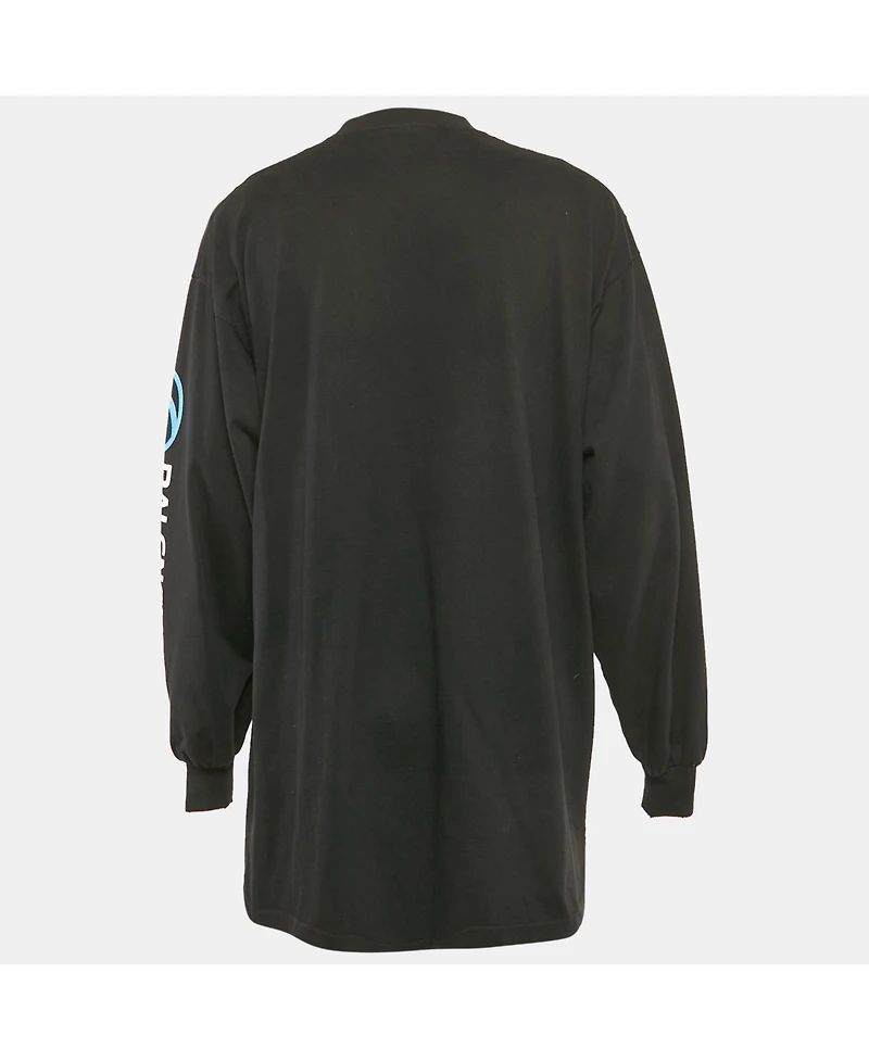 Pre-Owned Balenciaga Men's Black Logo Printed Cotton Distressed Sweatshirt