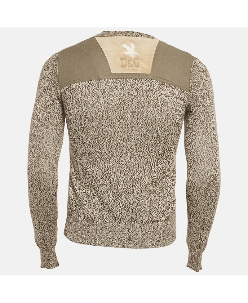 Pre-Owned Dolce & Gabbana Men's Grey Knit Panel Detail V-Neck Long Sleeve Sweater