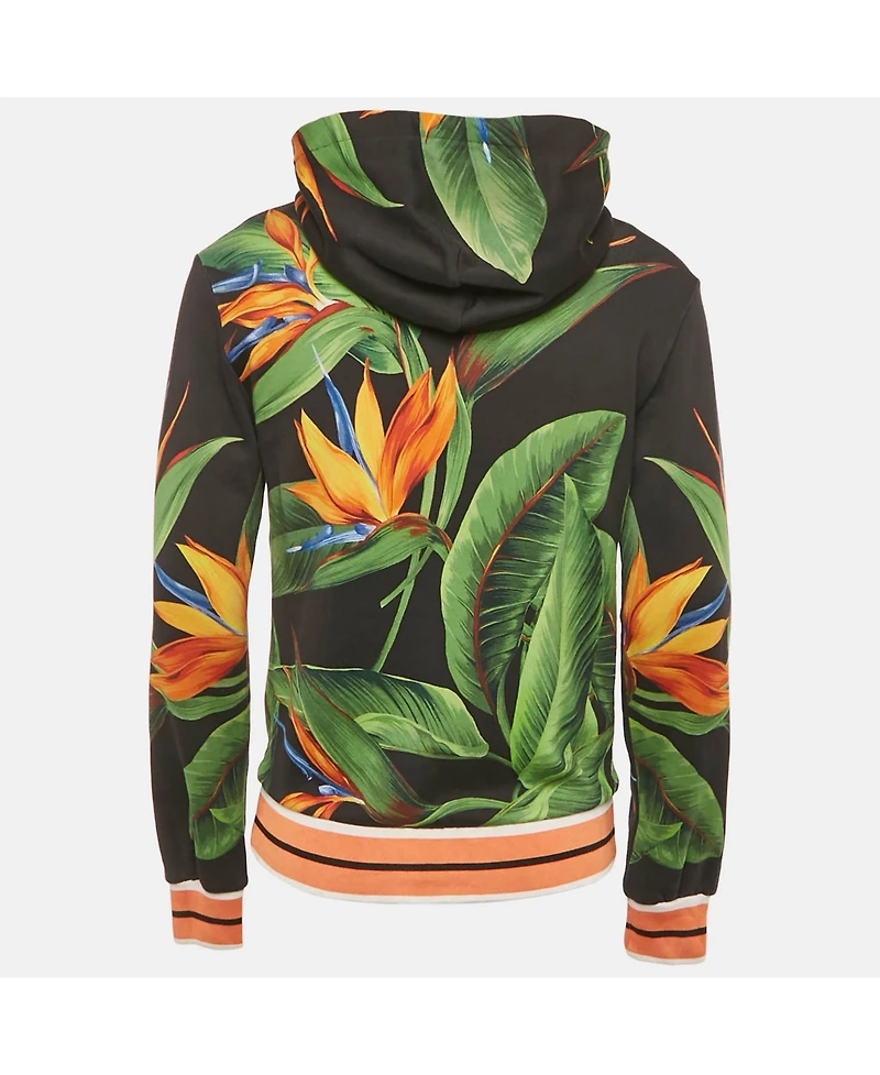 Pre-Owned Dolce & Gabbana Men's Black Bird Of Paradise Print Cotton Hooded Sweatshirt