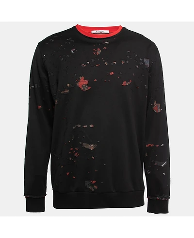 Pre-Owned Givenchy Men's Black Distressed Cotton Crewneck Sweatshirt