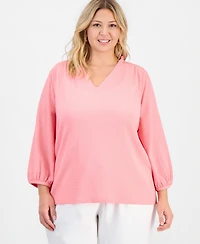 Jones New York Women's V-Neck Crinkle Top