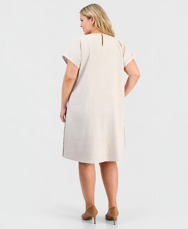 Jones New York Plus Short-Sleeve Side-Button Dress