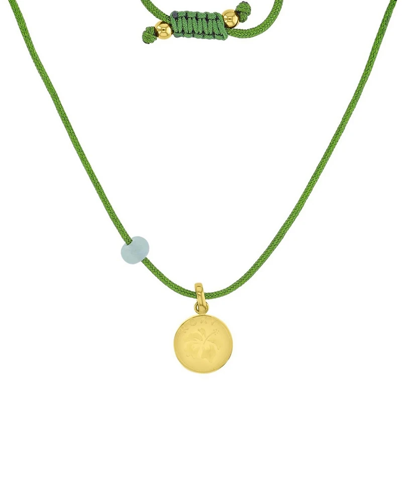 Roxy Waterproof Yellow Hibiscus Green Aventurine Adjustable Necklace