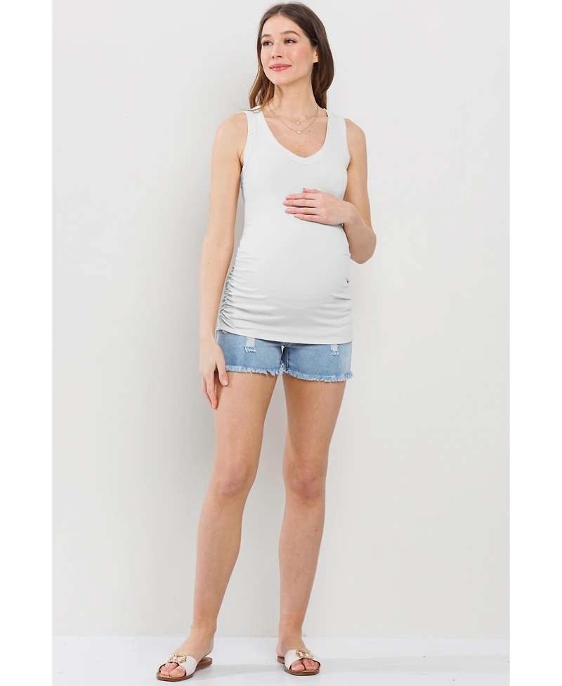 Hello Miz Maternity Side Ruched Ribbed Tank Top