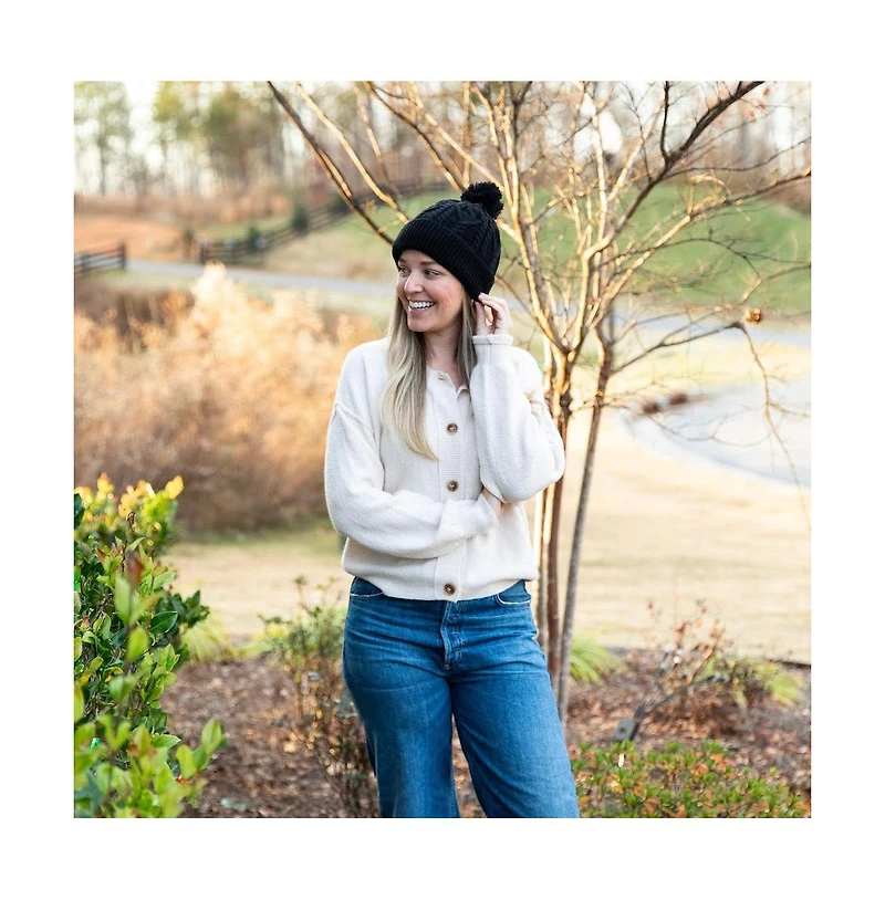 Headbands of Hope Women's Cable Knit Pom-Pom Beanie - Black