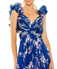 Mac Duggal Women's Ruffle Tiered Floral Cut-Out Chiffon Gown