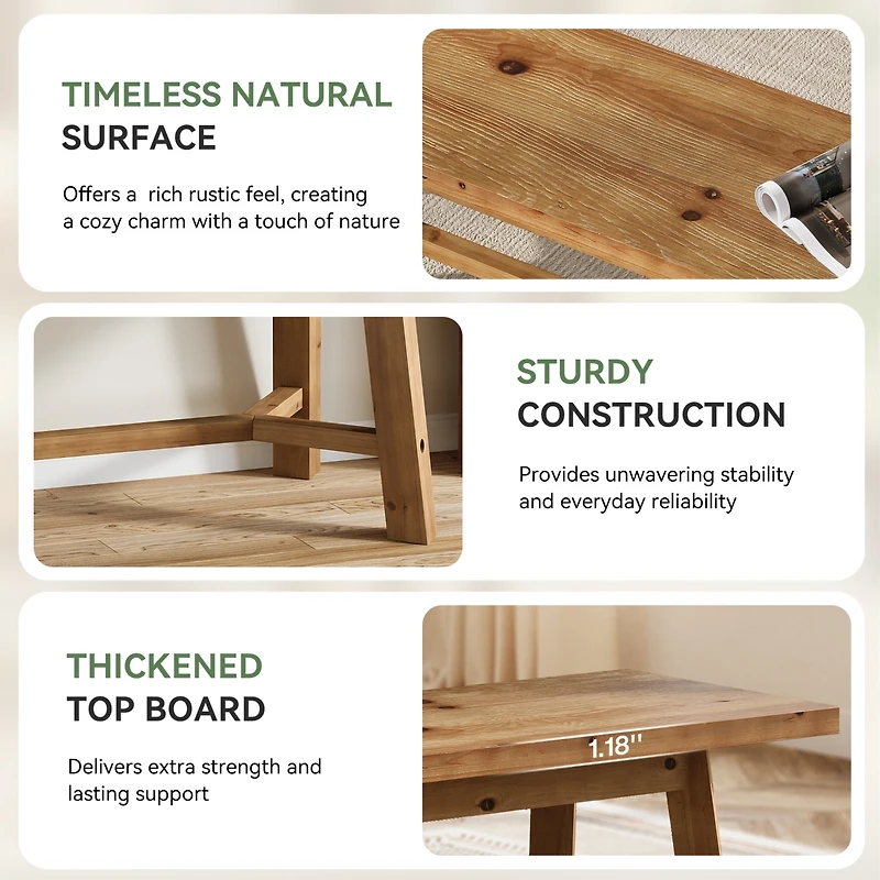 Tribesigns 55.12-Inch Solid Wood Dining Bench, Farmhouse Long Kitchen Bench with Strengthened Legs for Dining Room, Kitchen, Restaurant