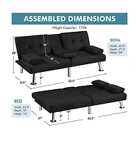 Yaheetech Fabric Upholstered Convertible Futon Sofa Bed for Small Space, Black