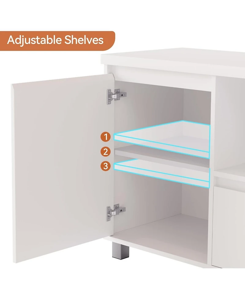 gaomon Fluted Tv Stand, White Entertainment Center for 60/65/70 Inch TVs, Modern Console With Drawer and 2 Cabinets, Media Cabinet