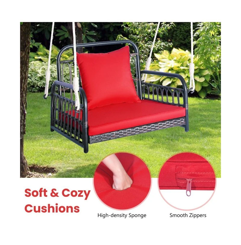 Patio Rattan Porch Swing Hammock Chair with Seat Cushion