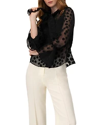 Ivonne Women's Polka Dot See Though Blouse with Tie Neck