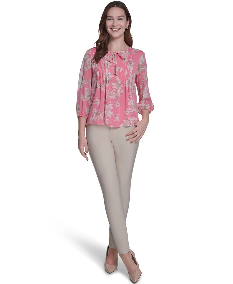 Tommy Hilfiger Women's Floral Pintuck V-Neck Blouse