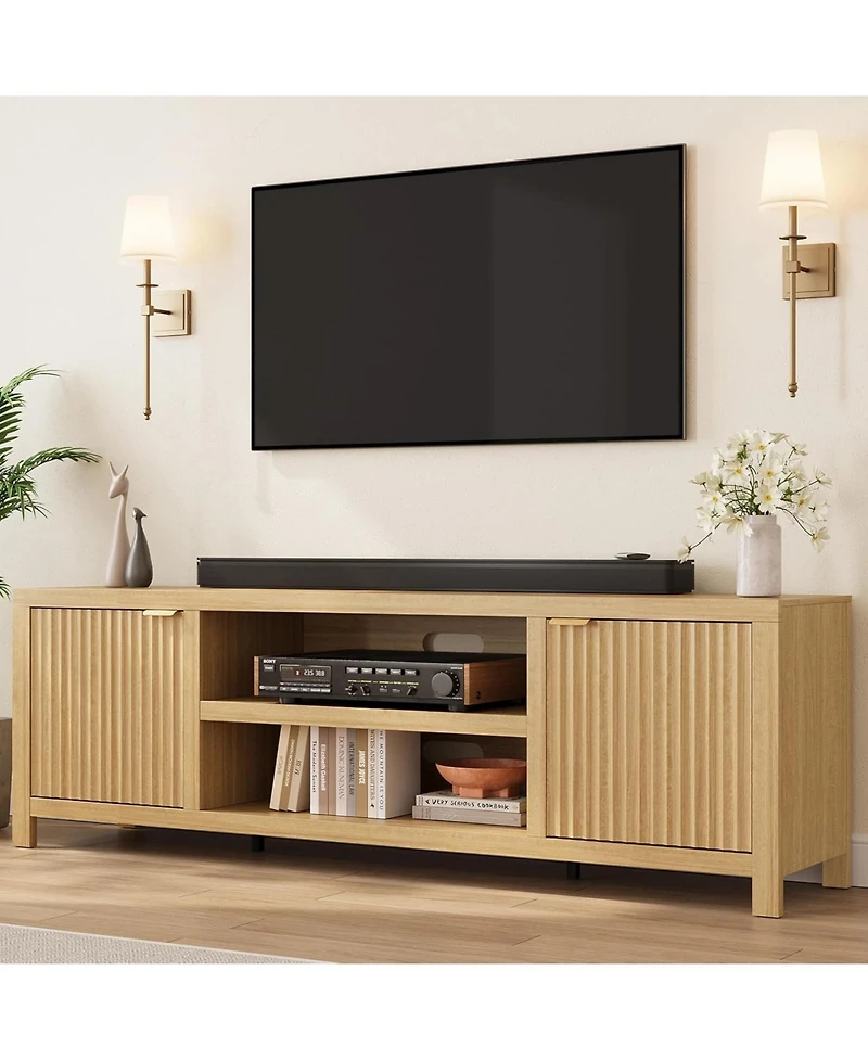 gaomon Fluted Tv Stand for 80 in, Modern Entertainment Center with Storage, Wooden Media Console Cabinet