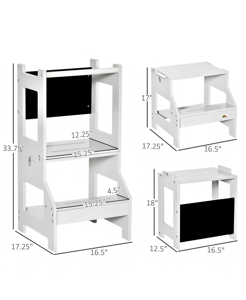 Hongge Kids Kitchen Helper Stool with Chalkboard Convertible Table Design
