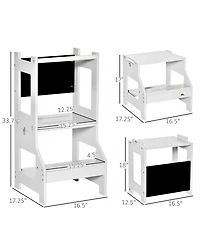 Hongge Kids Kitchen Helper Stool with Chalkboard Convertible Table Design