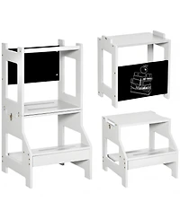 Hongge Kids Kitchen Helper Stool with Chalkboard Convertible Table Design