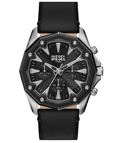 Diesel Men's Stinger Quartz Chronograph Black Leather Watch, 46mm