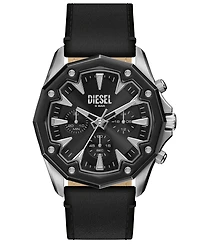 Diesel Men's Stinger Quartz Chronograph Black Leather Watch, 46mm