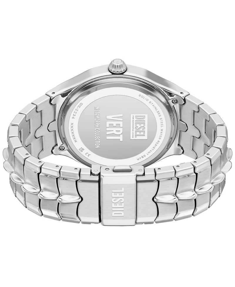 Diesel Men's Vert Quartz Three-Hand Date Silver Stainless Steel Watch, 45mm