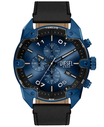 Diesel Men's Spiked Quartz Chronograph Black Leather Watch, 49mm