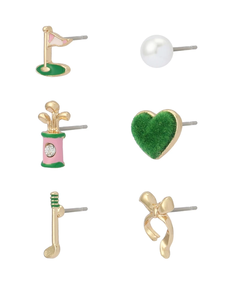 Betsey Johnson Faux Stone Golf 6-Single Stud Earring Set
