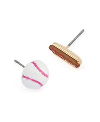 Betsey Johnson White Baseball Hotdog Mismatch Stud Earrings