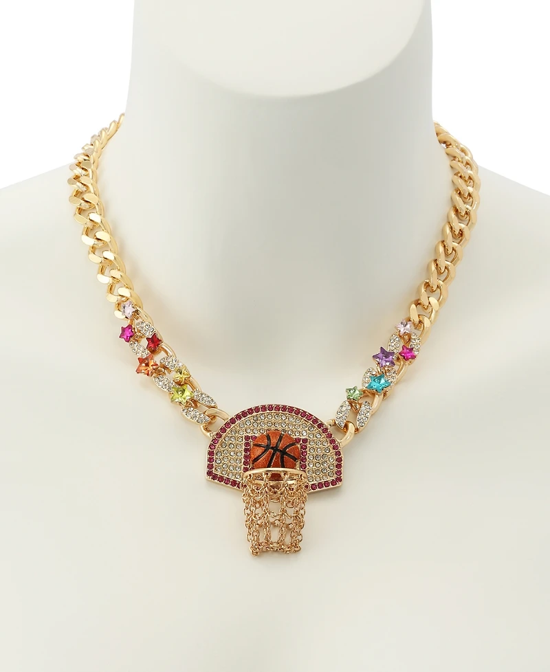 Betsey Johnson Faux Stone Basketball Pendant Statement Necklace