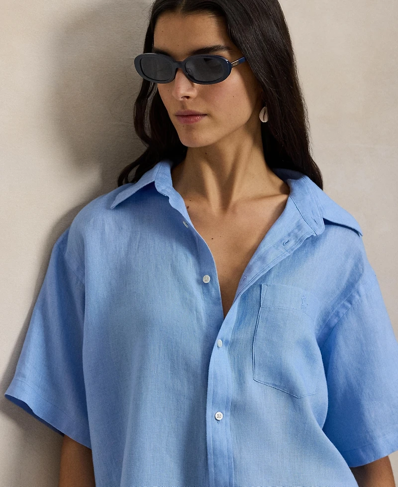 Polo Ralph Lauren Women's Woven Short-Sleeve Collared Top