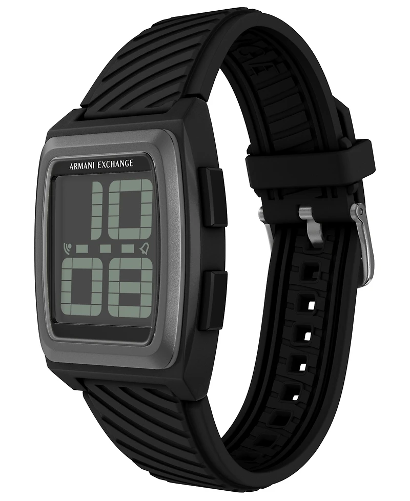 Armani Exchange Men's Lcd Black Silicone Watch, 42mm