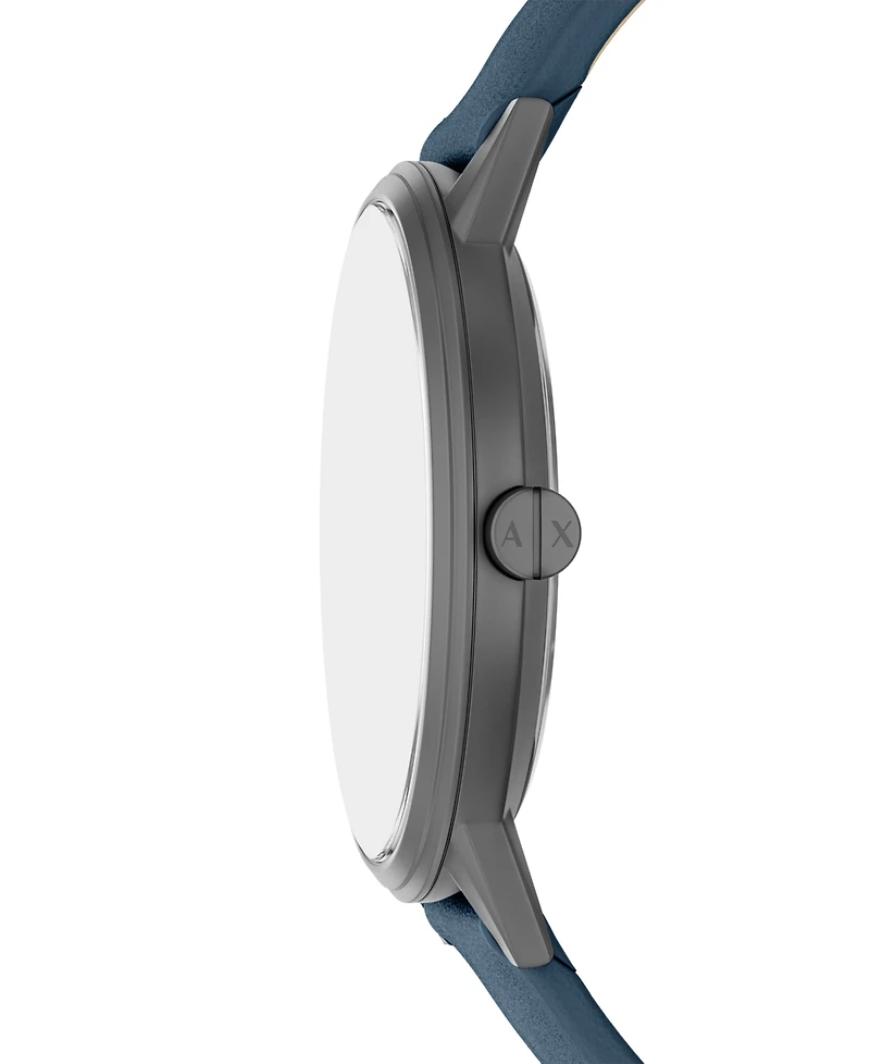 Armani Exchange Men's Quartz Three-Hand Blue Leather Watch, 42mm