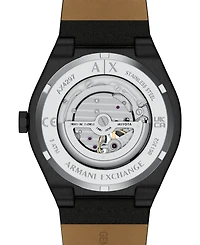 Armani Exchange Men's Sync Automatic Black Leather Watch, 44mm