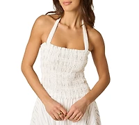 Adrianna Women's Seersucker Stripe Halter Neck Midi Dress