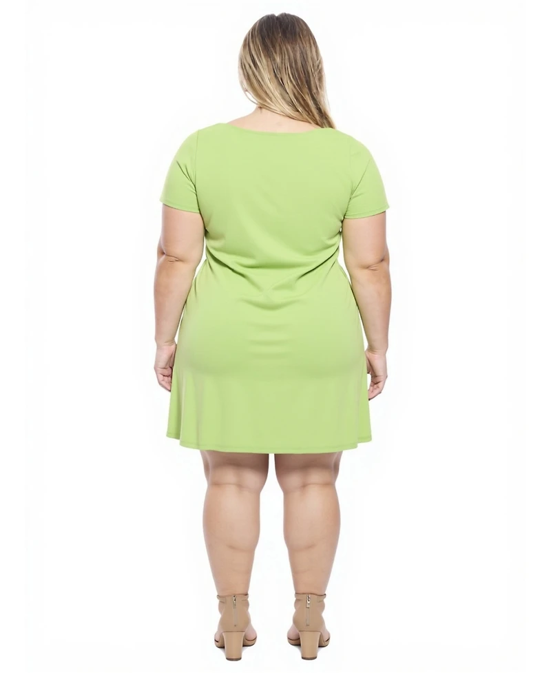 24seven Comfort Apparel Plus Solid Round Neck Shift Dress