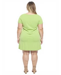 24seven Comfort Apparel Plus Solid Round Neck Shift Dress