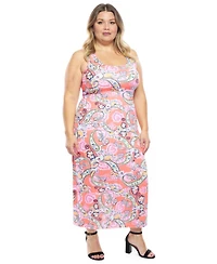 24seven Comfort Apparel Plus Paisley Racerback Tank Maxi Dress