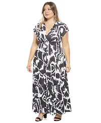 24seven Comfort Apparel Plus Abstract Empire Waist Cap Sleeve Dress