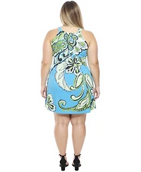 24seven Comfort Apparel Plus Paisley Sleeveless Keyhole Dress