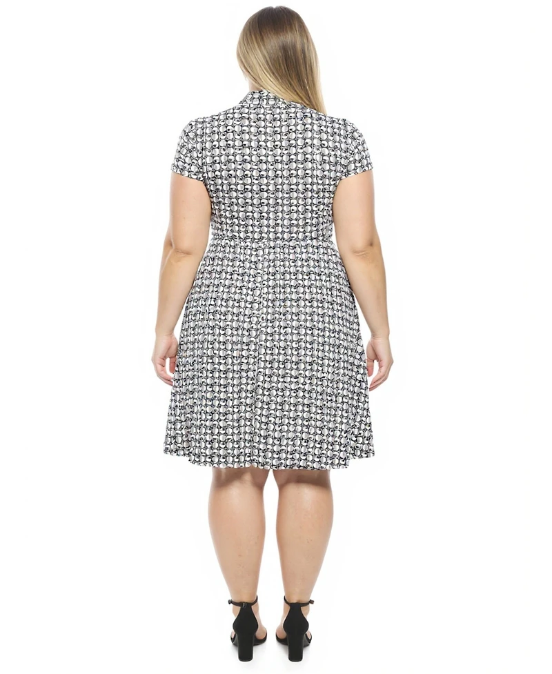 24seven Comfort Apparel Plus Geometric Faux Wrap A-Line Dress