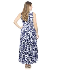 24seven Comfort Apparel Plus Abstract Scoop Neck Pocket Maxi Dress