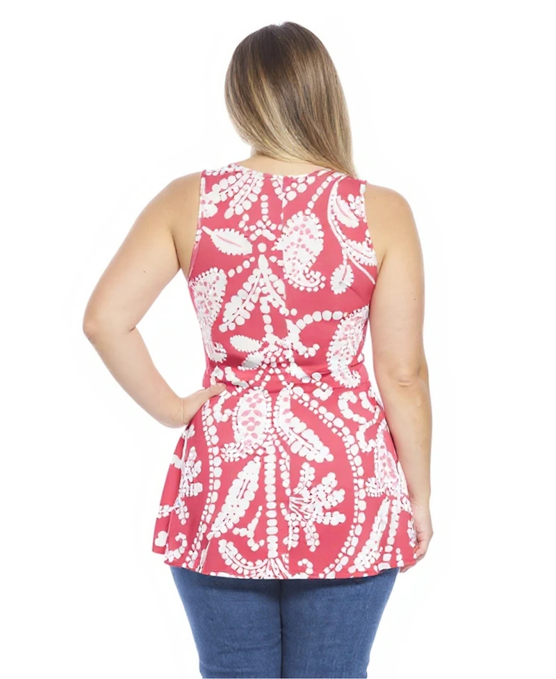 24seven Comfort Apparel Plus Paisley Scoop Neck Tunic Tank Top